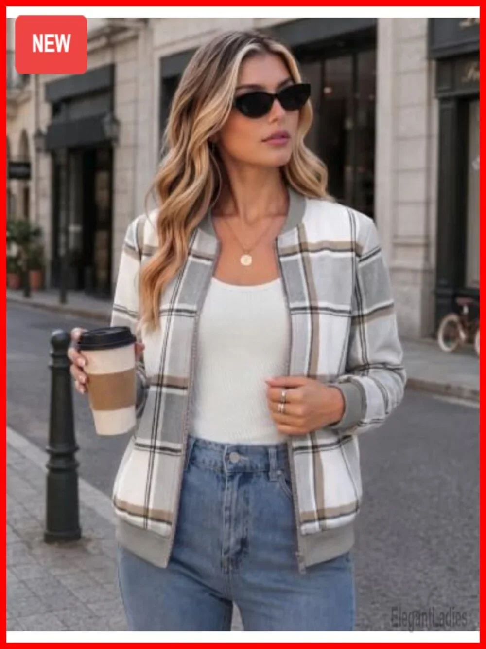 Women's Plaid Flannel Zip Up Bomber Jacket Lightweight Cotton Wool Blend